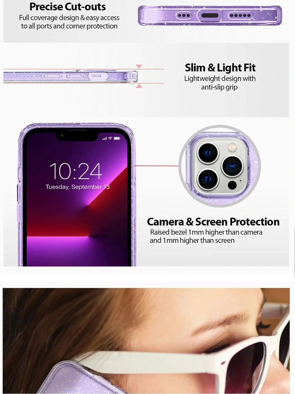 Coolwee iPhone 13 Pro Max Purple Clear Glitter Case NWT